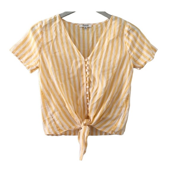 Madewell Tops - Madewell Agency Tie-Front Button Top in Pompano Stripe 100% cotton size M
